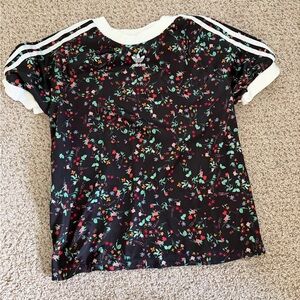 Adidas Women's Black Floral Short Sleeve Tee